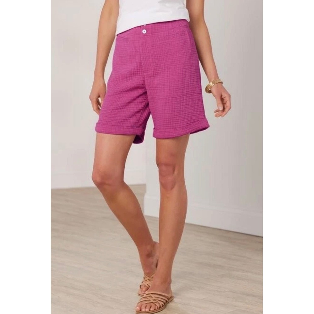 Soft Surroundings Magenta Pink Cotton Gauze Beach Resort Shorts Womens Large